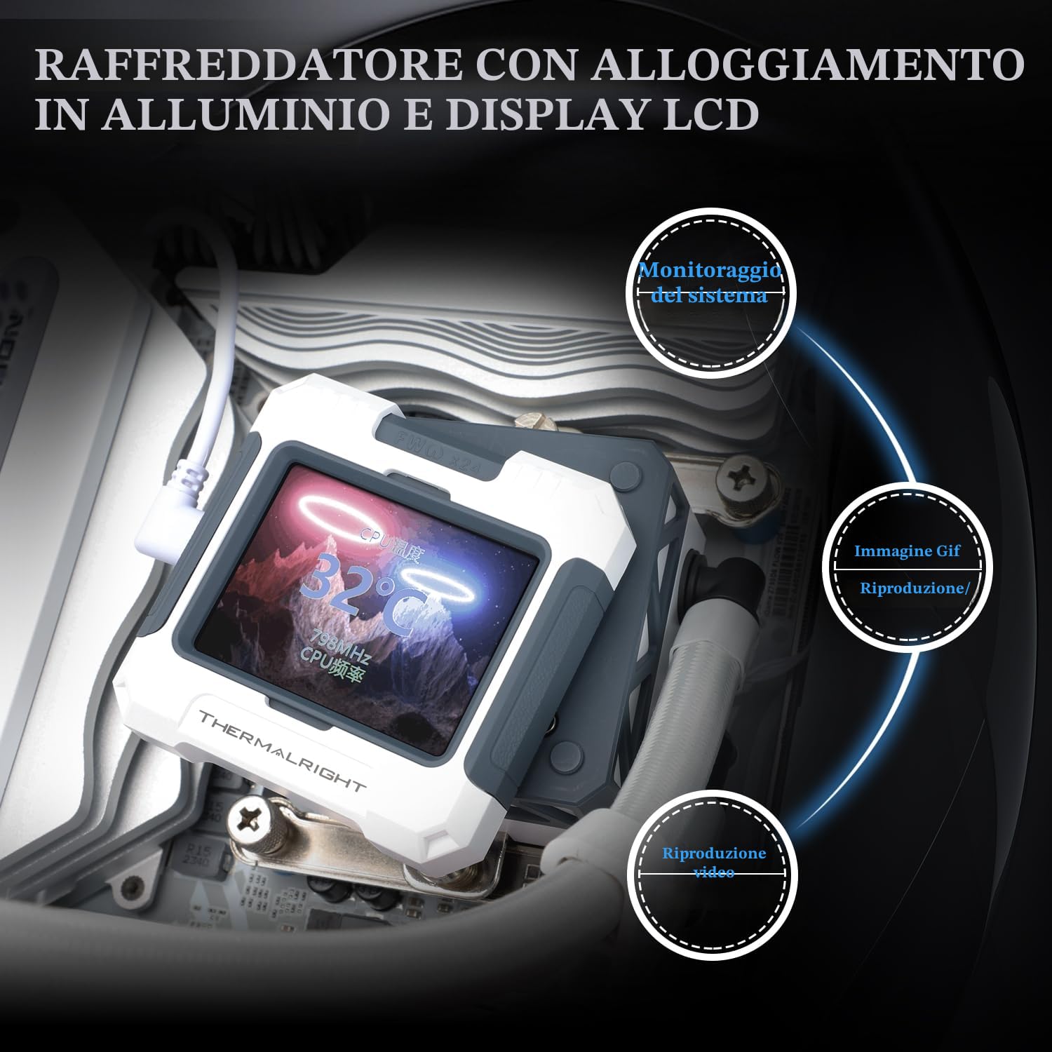 Thermalright FW 360 - Raffreddamento ad Acqua ARGB Bianco Con 3 Ventole PWM, Schermo LCD IPS 320 x 240, 360mm AIO CPU Liquido per AMD/Intel