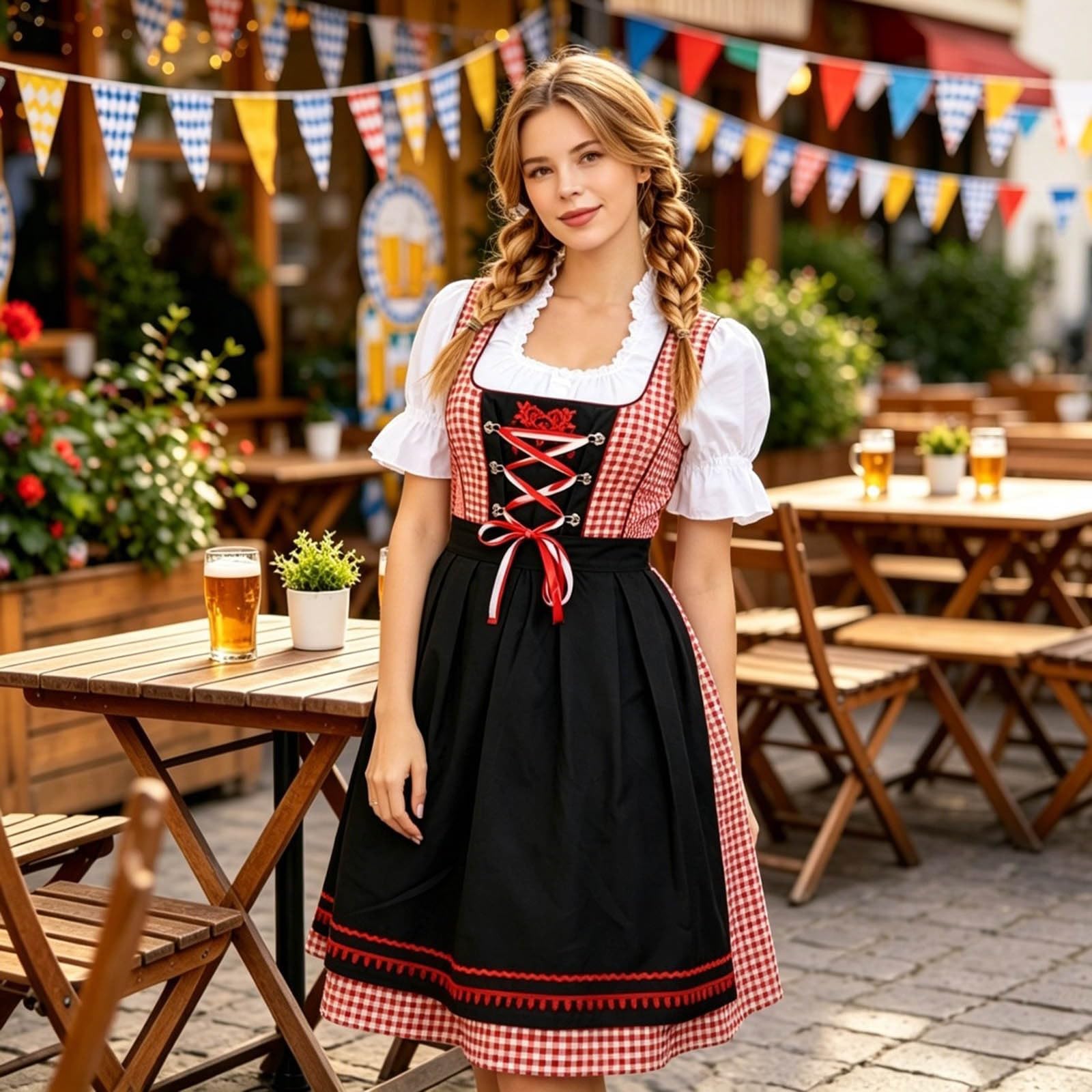 Dirndl Grosse Grössen Lang Damen Große Größen Midi Oktoberfest Outfit Drindl Trachtenmode Für Dirndlkleid Rot Trachten Trachtenkleid Mit Bluse Dirndelkleider Dirndl-Komplettsets