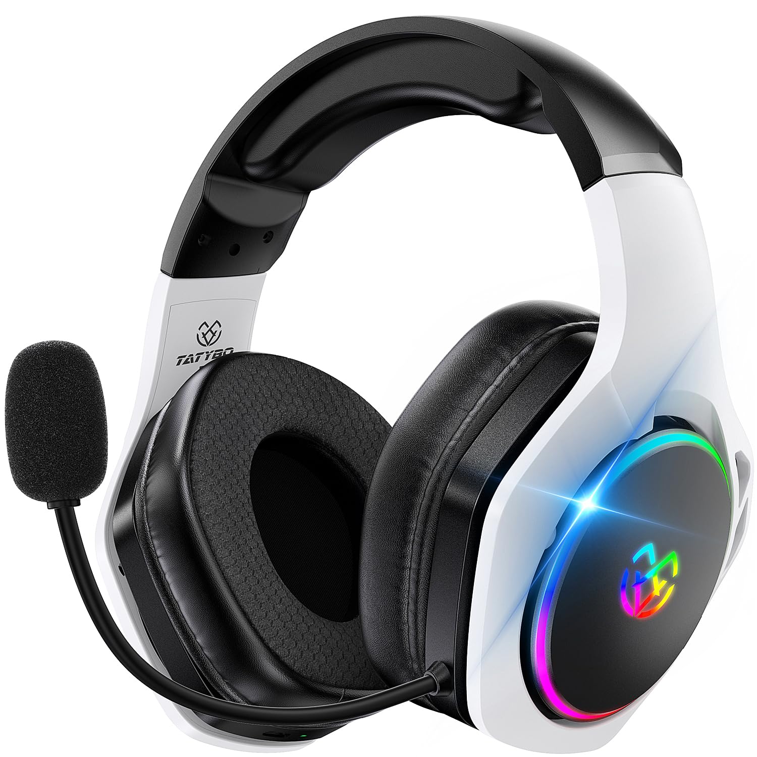 Tatybo Bezprzewodowy zestaw słuchawkowy gamingowy do Ps5/Ps4/PC/Switch, 2,4 GHz i Bluetooth, opóźnienie poniżej 25 ms, czas pracy 35 godzin, oddychające nauszniki, RGB, bezprzewodowy zestaw