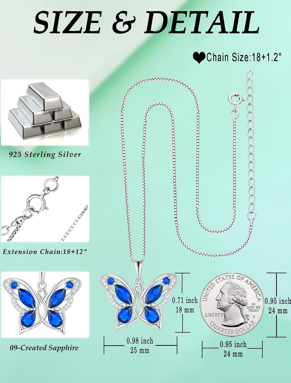 Butterfly Necklace Sterling Silver Birthstone Jewelry for Women - Image 6