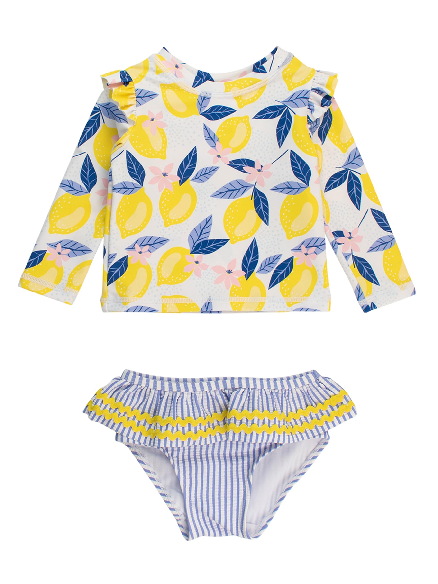 RuffleButts Baby Girls Modern Skirted Rash Guard Bikini - UPF 50+ Sun Protection Swimsuit