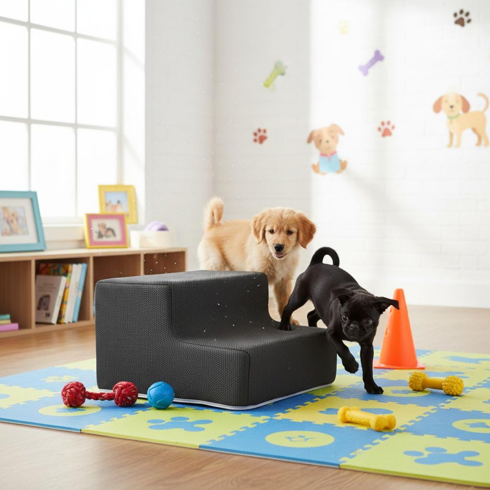 Rampa Industrial Escalera para Mascotas Portátil de Espuma con Superficie Antideslizante y Funda Lavable Adecuada para Facilitar Acceso de Perros a Muebles en Dormitorio, Rosa, 2-Pasos