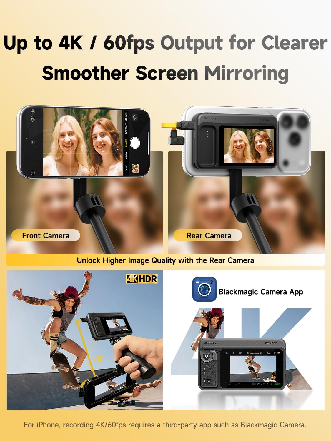 7RYMSワイヤレス自撮りモニター【4K 60fps リモコン付属】iPhone Amazon.co.jp: 7RYMSスマホ自撮りモニター【4K 60fps リモコン付属