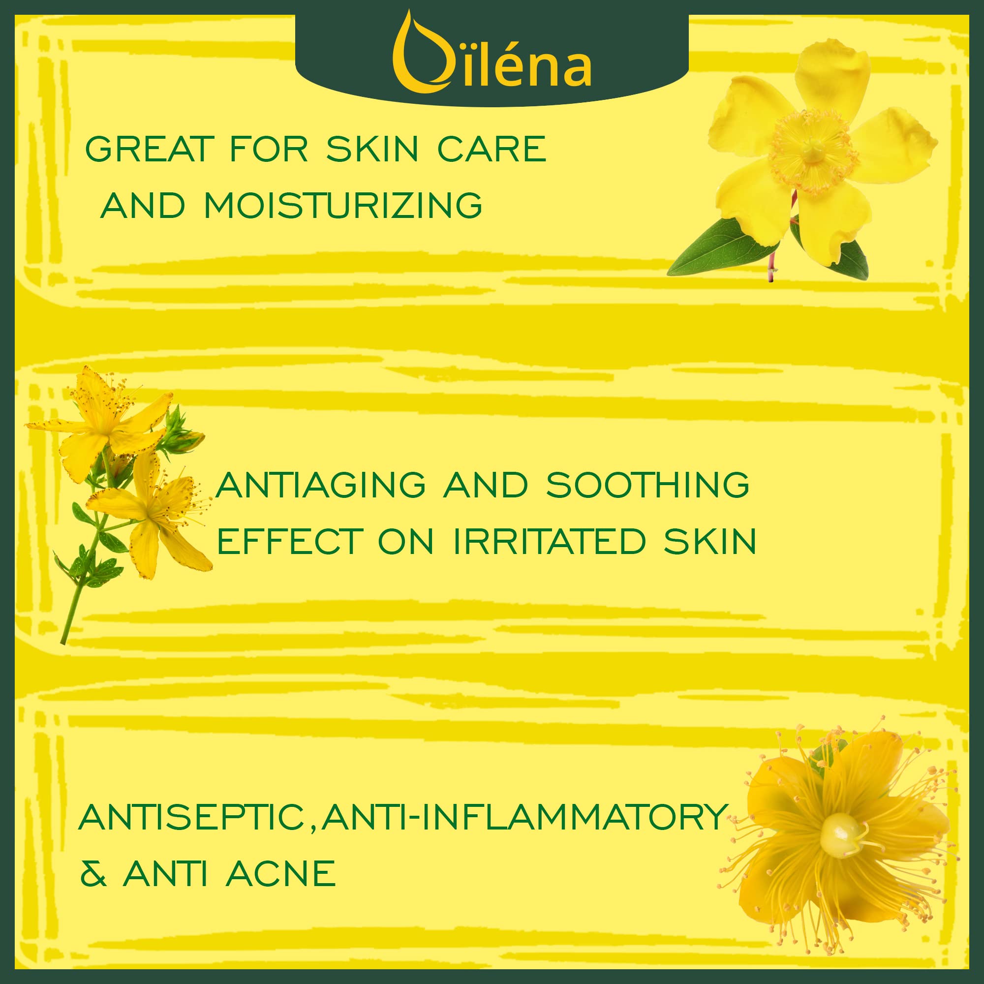 onzentriertes Johanniskrautöl: Gesichts- und Körperbehandlung, Entspannendes und Beruhigendes Massageöl, Natürliches Feuchtigkeits- und Hautpflegemittel - 500 ml