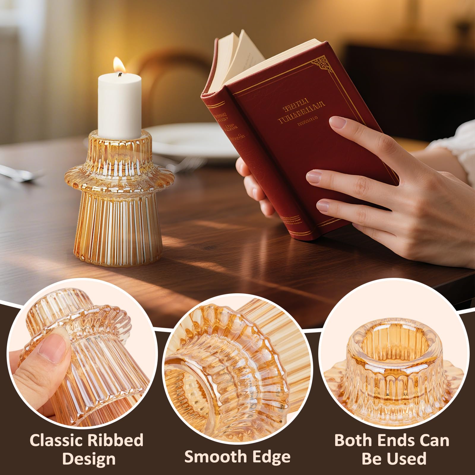 Portacandele Vetro, Set di 8 Porta Candele da Tavolo, Portalumini Trasparente per Decorazioni Matrimoni, Natale, Festival, Tavolo