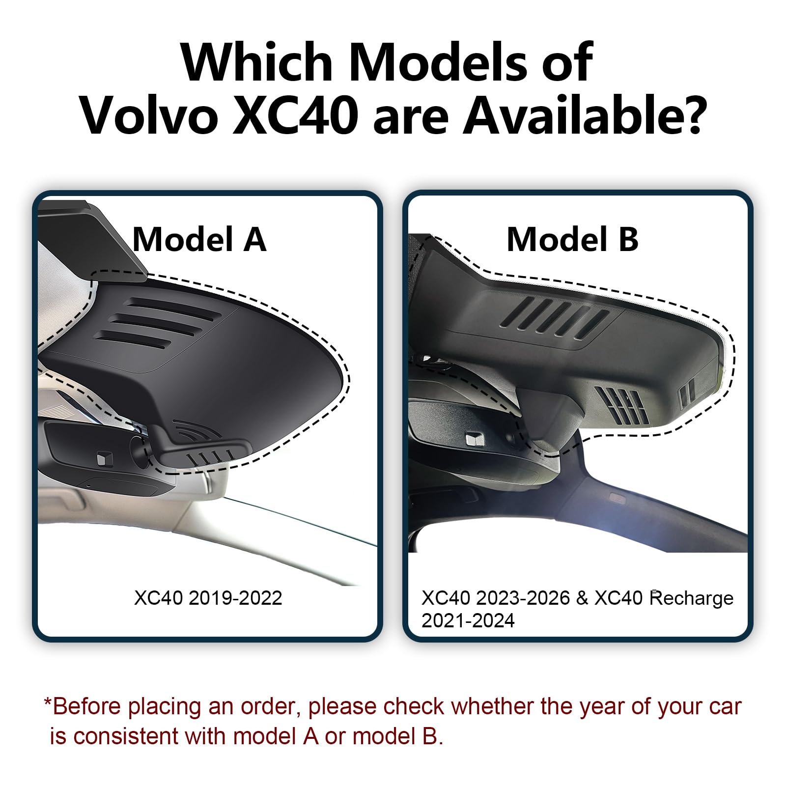 MANGOAL 4K Dashcam Coche,UHD 2160P Aspecto OEM Cámara Coche,Personalizada para Volvo XC40 2023-2026 y XC40 Recharge 2021-2024 (Modelo B),B4 B5 T4 T5 P8 Accessories,Sensor G,WiFi & App,Tarjeta de 64 GB