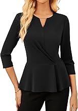 GRACE KARIN Women Elegant Blouse 3/4 Sleeve V Neck Ruffled Hem Shirt Business Office Tops