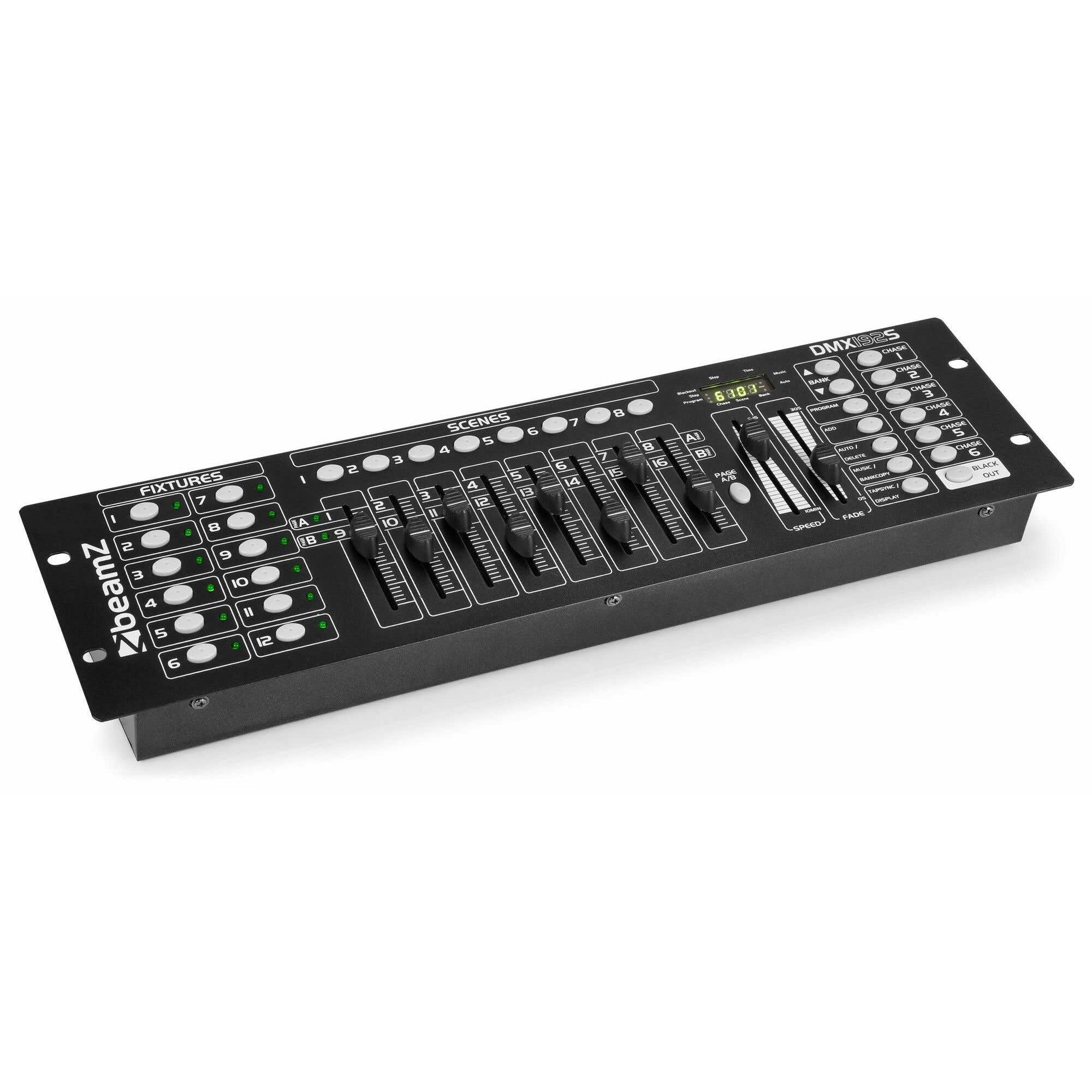 BeamZ DMX192 - Contrôleur DMX, 192 Canaux, 12 Groupes de 16 Canaux, 30 Banques, 6 Poursuites, Mode Auto, Microphone Intégré, Idéal DJ Professionnels