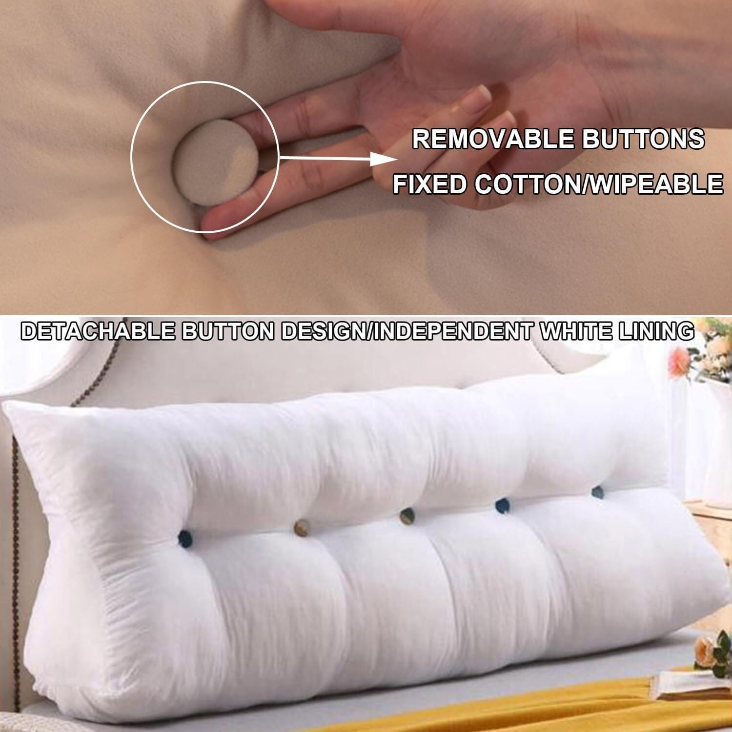 Jednolita kolorowa trójkątna poduszka na zagłówek, poduszka lędźwiowa z oparciem do łóżka dziennego w akademiku ze zdejmowanym pokrowcem(Beige,23.6"/60cm)