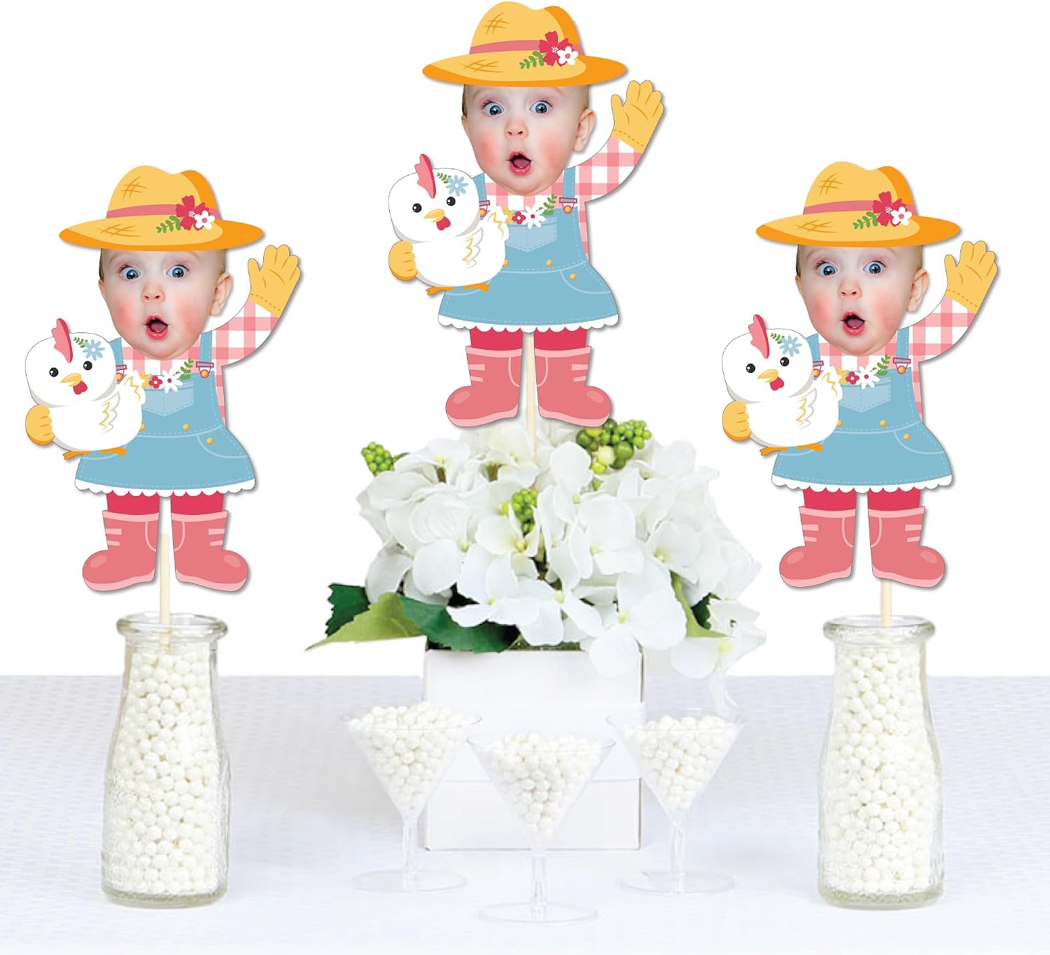 Big Dot of Happiness Custom Photo Girl Farm Animals - Fun Face Decorations DIY Party Essentials - Set of 20