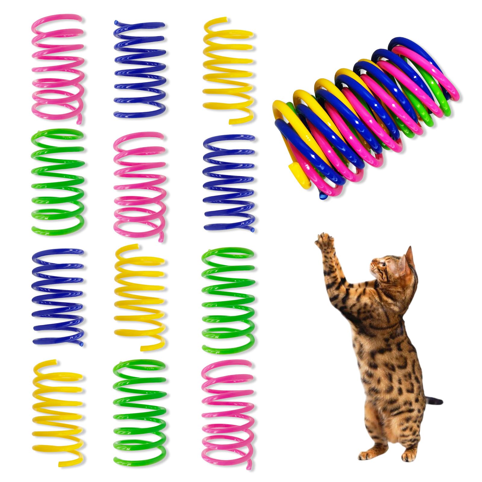 AGYM Cat Spring Toys, 30 Pack Cat Spiral Springs for Indoor Cats, Colorful & Durable Plastic Spring Coils Attract to Swat, Bite, Hunt, Interactive Toys for Kittens