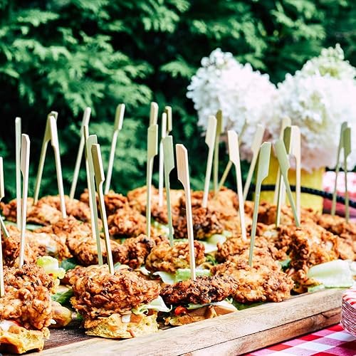 Miniatura 3 de PEOUWNES Palillos de madera de bambú de 4.7 pulgadas para cócteles, aperitivos, malvaviscos, frutas, parrillas, sándwich, pollo Yakitori, fondue,