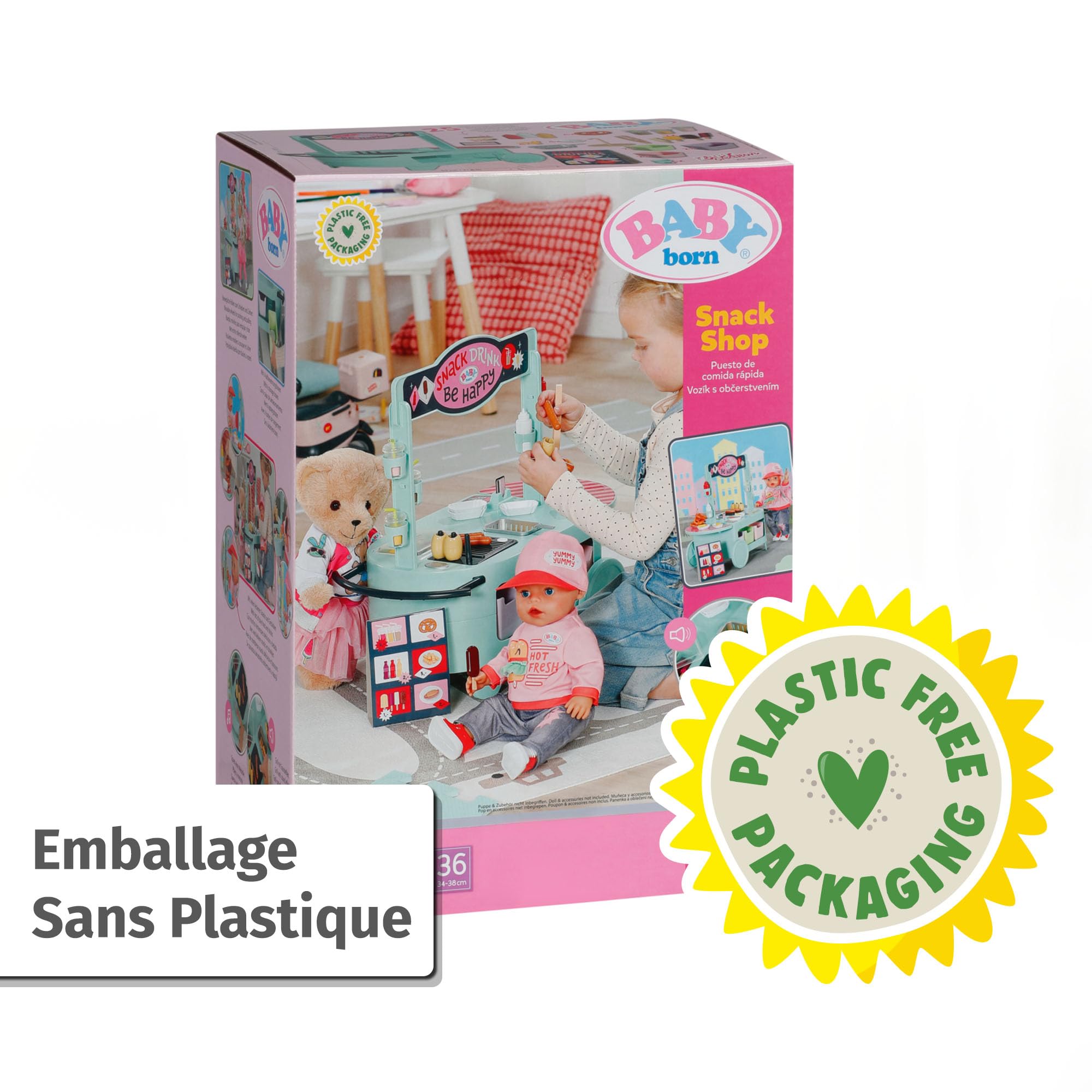 BABY born Snack Shop avec Effets sonores pour poupons 43 cm | Effets sonores, 25 snacks de fast-food, adaptés aux poupons de 43 cm
