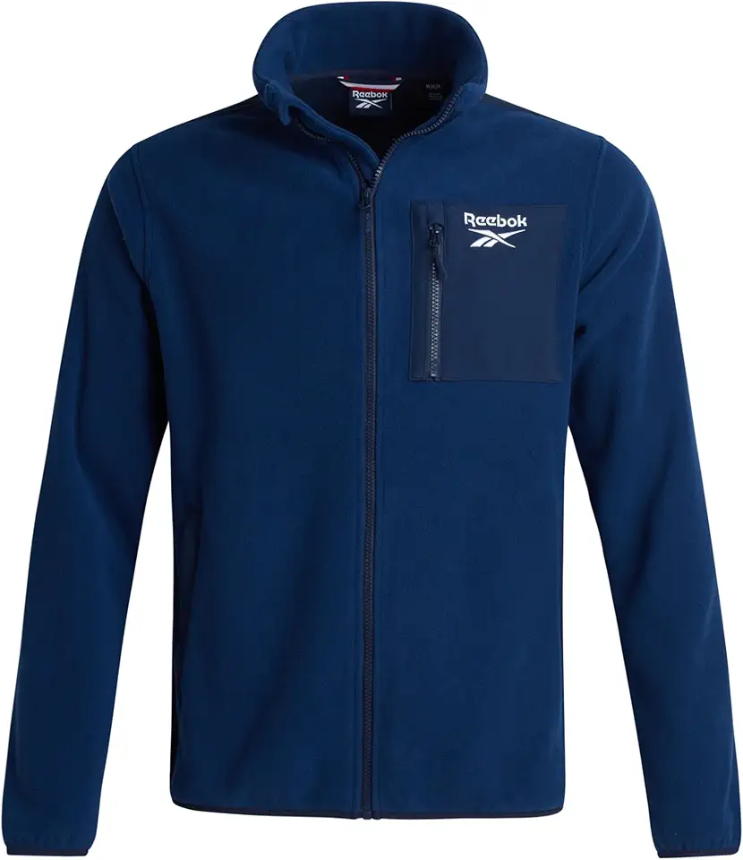 Reebok Mens Fleece Jacket - Lightweight Polar Fleece Zip Up Winter Softshell Jacket Men with Pockets for Hiking and Workout