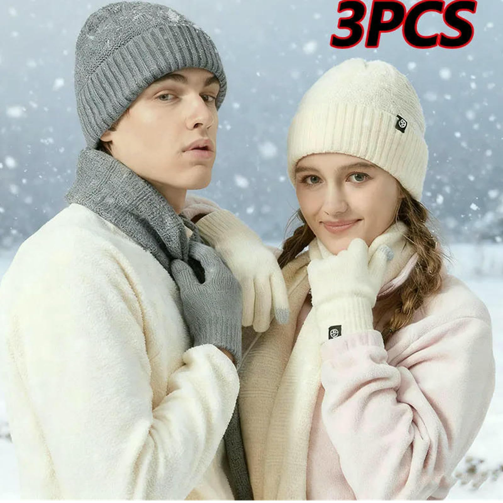 Mütze,Schal & Handschuh-Sets Damen 3-teiliges Winter-warmes Bohnenhut-handschuh-schal-mütze-Set Für Unisex, Weich, Dick, Warm, Gestrickt, Touchscreen-Handschuhe, Outdoor-ausrüstung-blau
