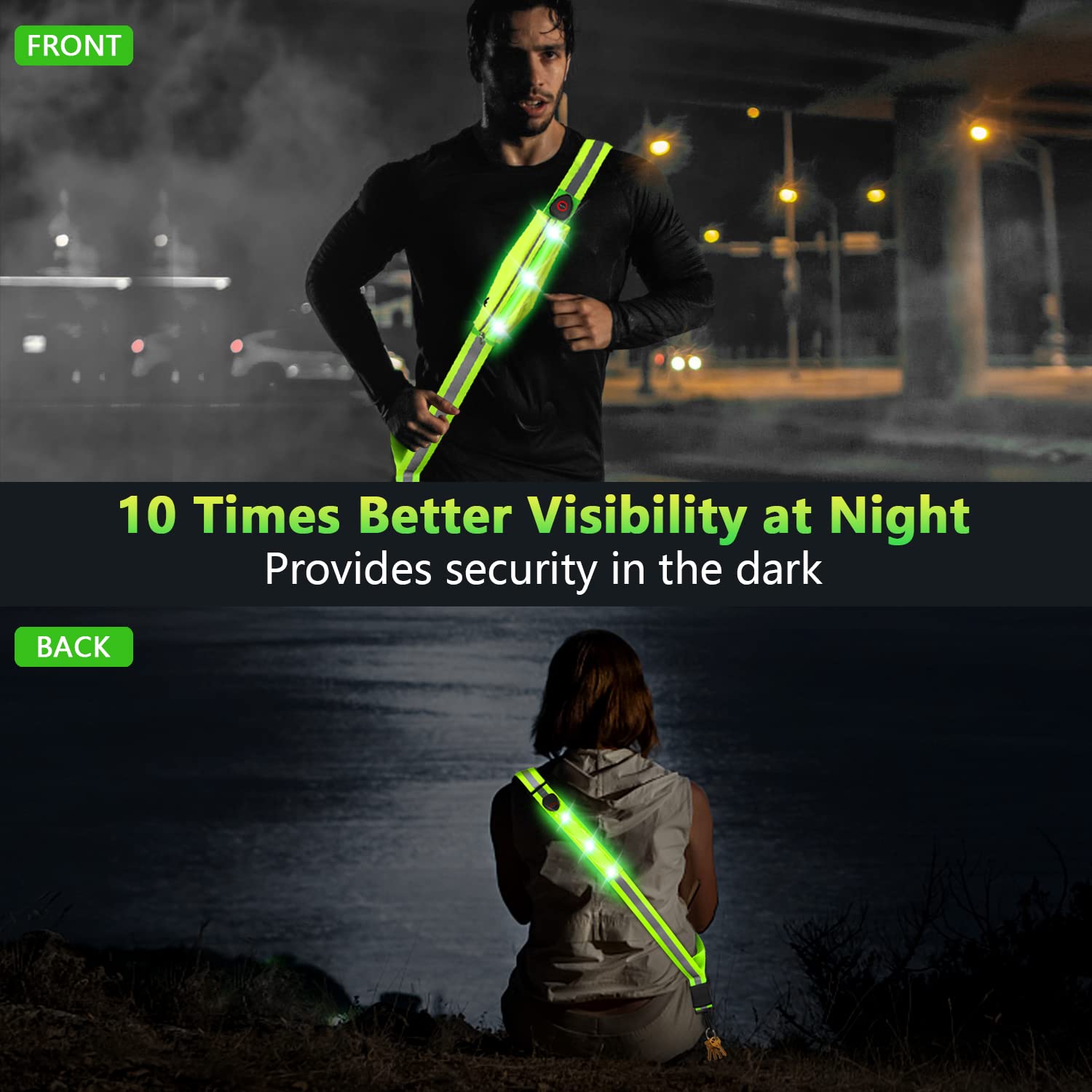 Lauflicht LED-Sicherheitsgürtel – USB-aufladbar, Verstellbar, Mit Reflektoren, 3 Lichtmodi, Für Joggen & Nachtläufe
