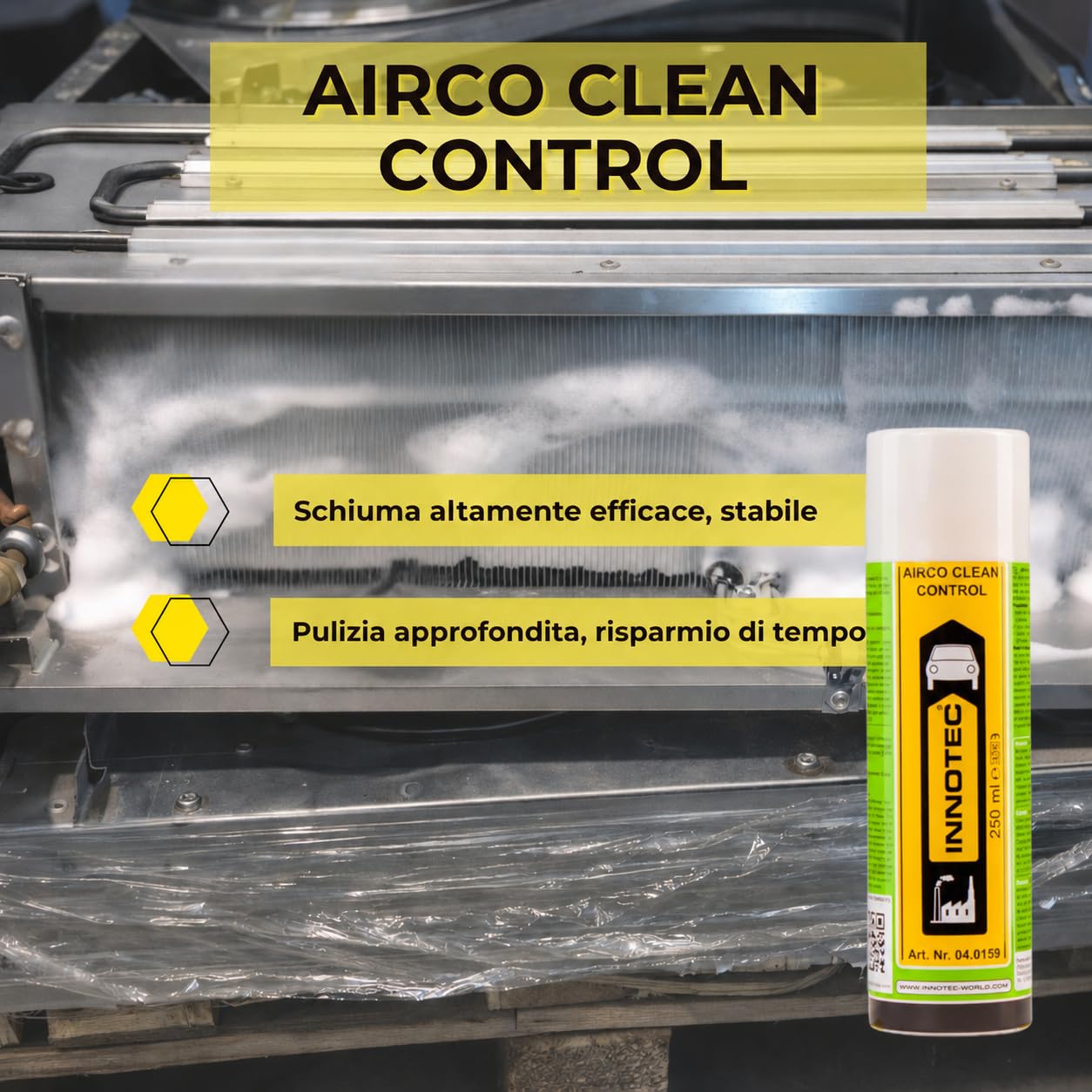 INNOTEC Airco Clean Control 250 ml – Detergente per condizionatori d'aria e vie d'aria – rimuove sporco, batteri e odori sgradevoli – ideale per auto, abitazioni e uffici – facile applicazione senza