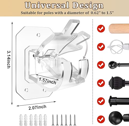 Miniatura 2 de Lokinsetin - 2 soportes para barra de cortina sin taladrar, ganchos adhesivos para cortinero, ganchos de cortina ajustables sin clavos, perforado