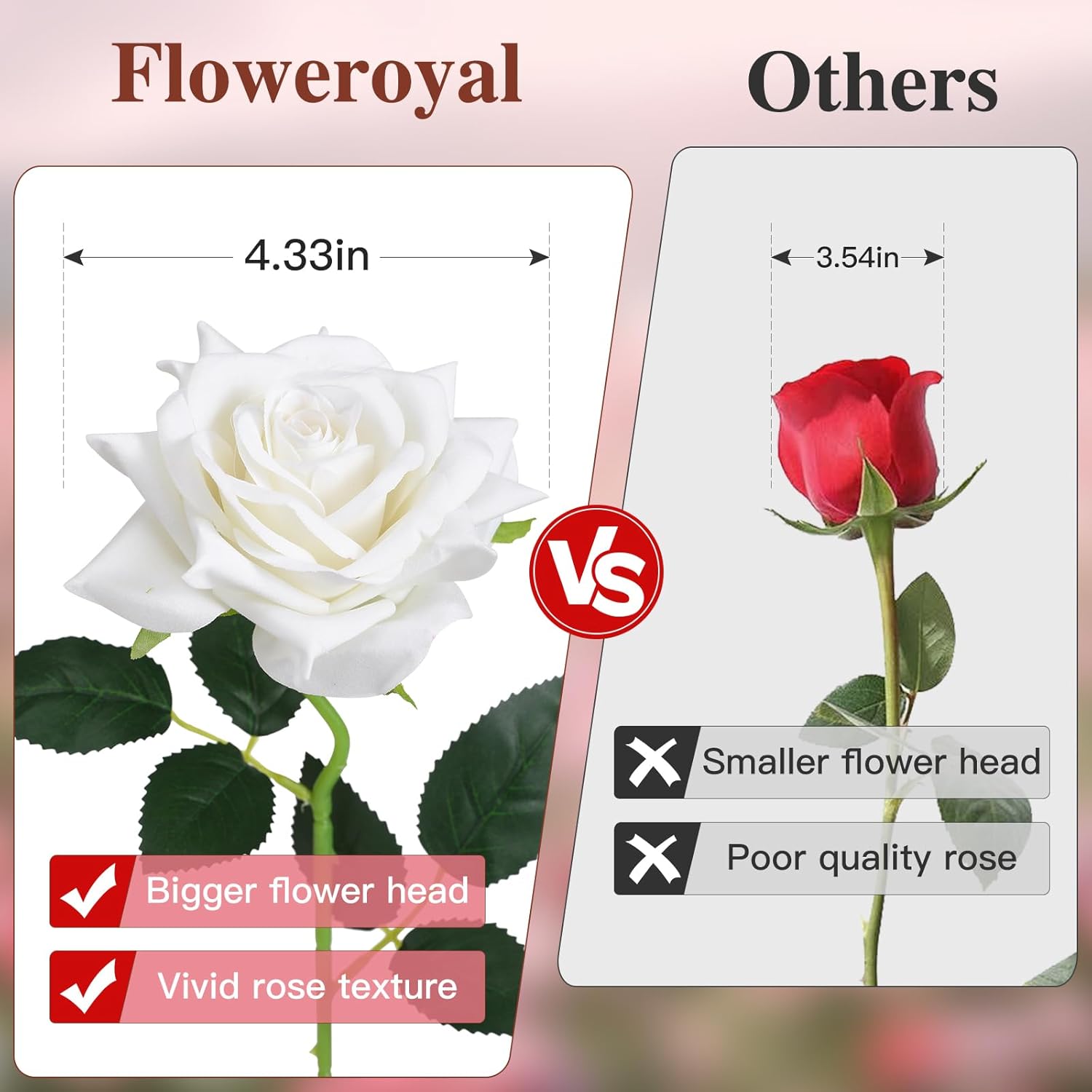 Floweroyal 15PCS White Roses Artificial Flowers 4.33" Velvet Flowers with Long Stem Fake Roses for Valentine's Day, Wedding Bridal Bouquets, Floral Arrangement, Table Centerpieces, Home Decorations - Image 2