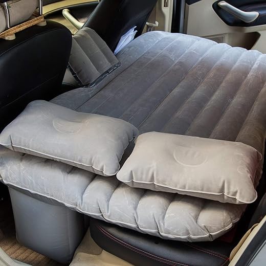 Pivalo A5 PVC Inflatable Car Air Bed Mattress with Pump, 2 Air Pillows & Repair Kit Universal Fit Quick Inflatable Back Seat Baby Sleeping Bed for Kids Travel Trip Picnic & Outdoor Camping (Grey)