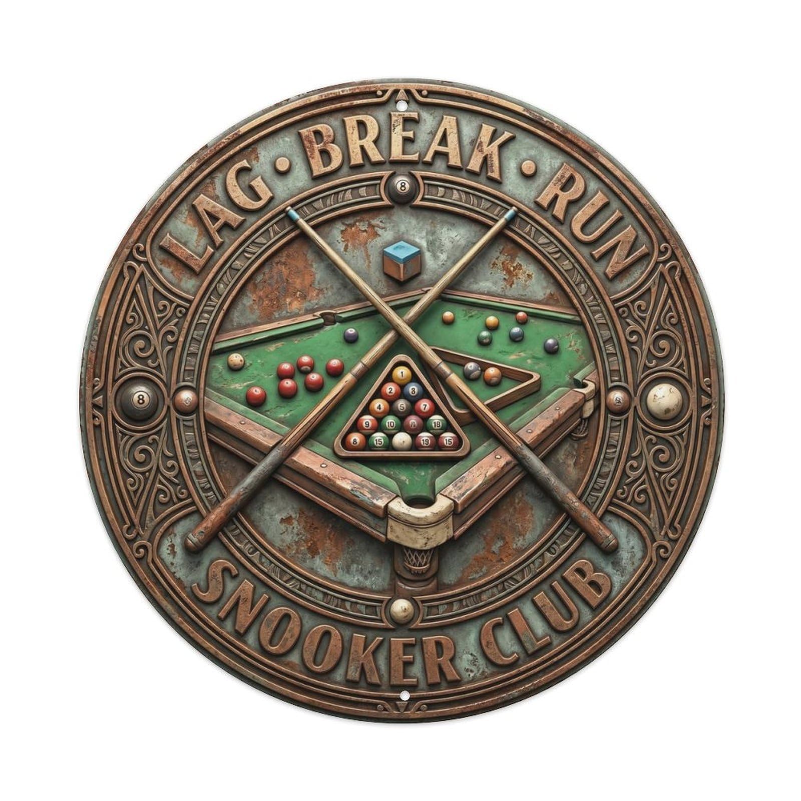 Cwbufd Vintage Style Lag Break Run Snooker Club Vintage Metal Tin Sign Plaque Wall Decor For Cafe, Club Bar, Office, Garden Metal Poster 8X8inch