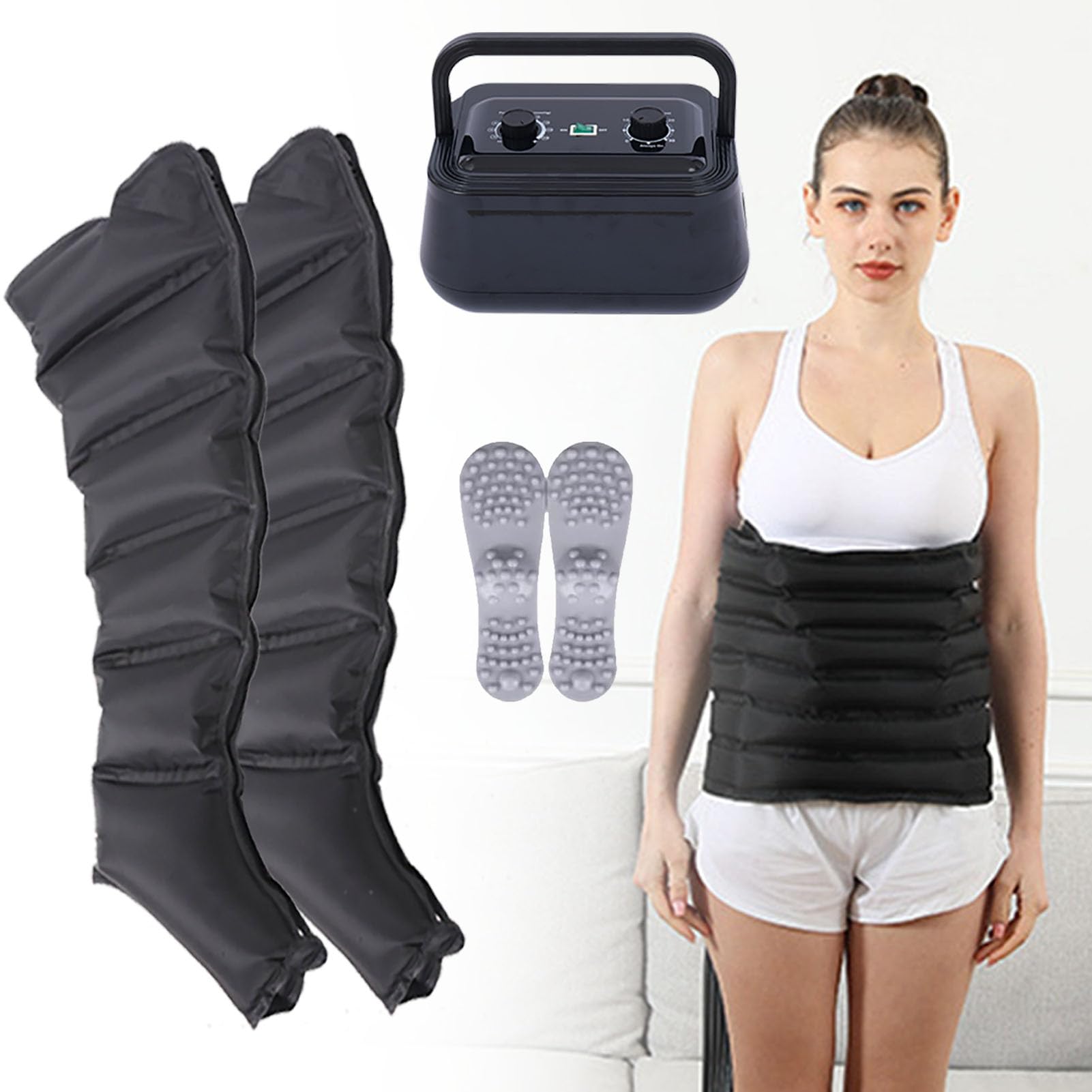 Stivali Pressoterapia, 6 Camere d’Aria Massaggiatore Elettrico a Compressione d'Aria, Sollievo Dolore/Gonfiore, Migliora Circolazione Sanguigna, per Casa Braccio Vita Gambe
