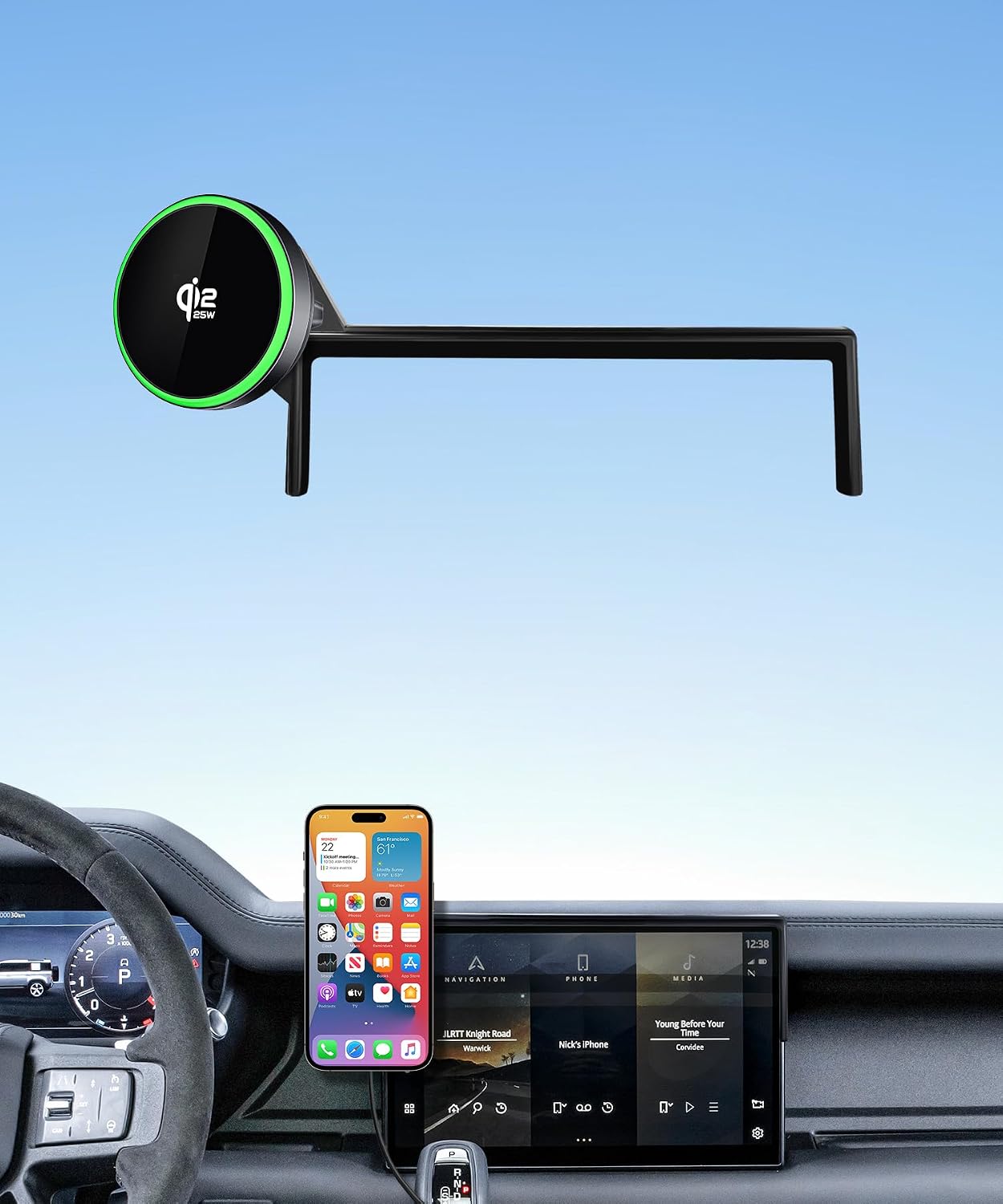 Qi2.2 Max 25W Fast Wireless Car Charger Phone Holder for 2022-2025 Land Rover Defender 11.4-Inch Screen, Magnetic Phone Mount Compatible with MagSafe