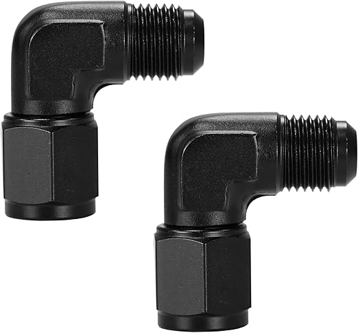 Ucreative 90 Degree Swivel 6AN Female to AN6 Male Flare Fitting Adapter Aluminum Black 2PCS