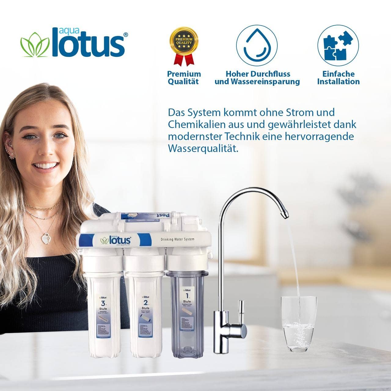 Sistema de ósmosis inversa de ósmosis inversa de 5 etapas, sistema de ósmosis 75 GPD, filtro de agua 3,2 G Ecoplus