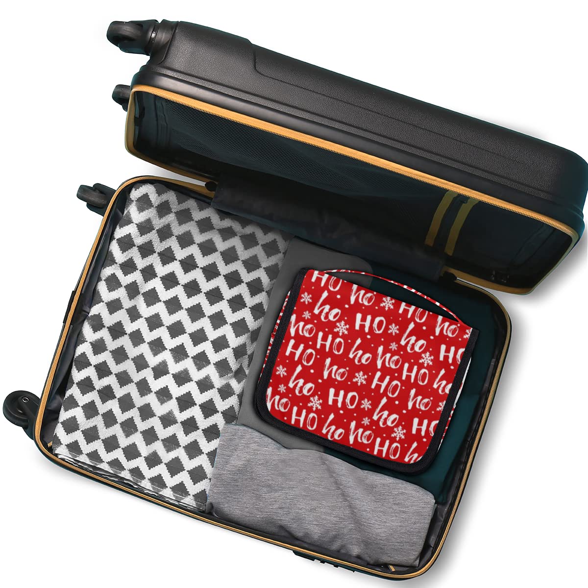 Świąteczna podróżna kosmetyczka Boże Narodzenie Ho List Wash Pouch Bag Unisex Wiszące przybory toaletowe Kosmetyczka Organizer do makijażu, wielobarwny, Jeden rozmiar