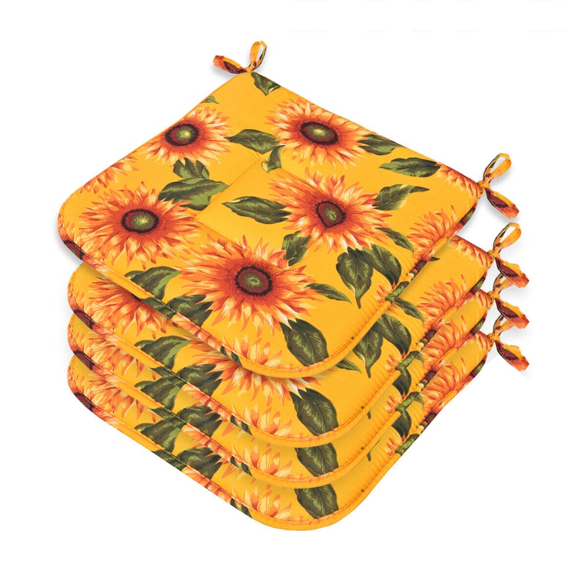 emmevi Set 4 Cuscini Sedia Cotone Con Lacci Lavabili Morbidi Universali Copri Sedie Cucina Girasoli Gialli