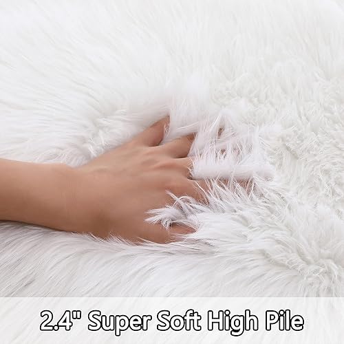 Miniatura 3 de CAROMIO Alfombras de piel sintética de oveja alfombra suave y esponjosa para interiores para dormitorio alfombra de cama alfombra larga y sedosa de