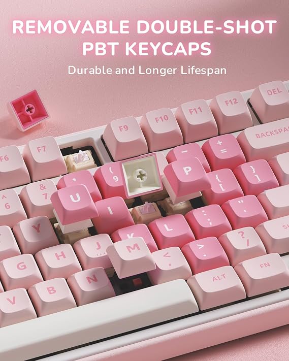 RK ROYAL KLUDGE R75 Mechanical Keyboard Wired with Volume Knob 75% Keyboard Gasket Mount Hot Swappable Creamy Sound MDA Profile PBT Keycap Pink