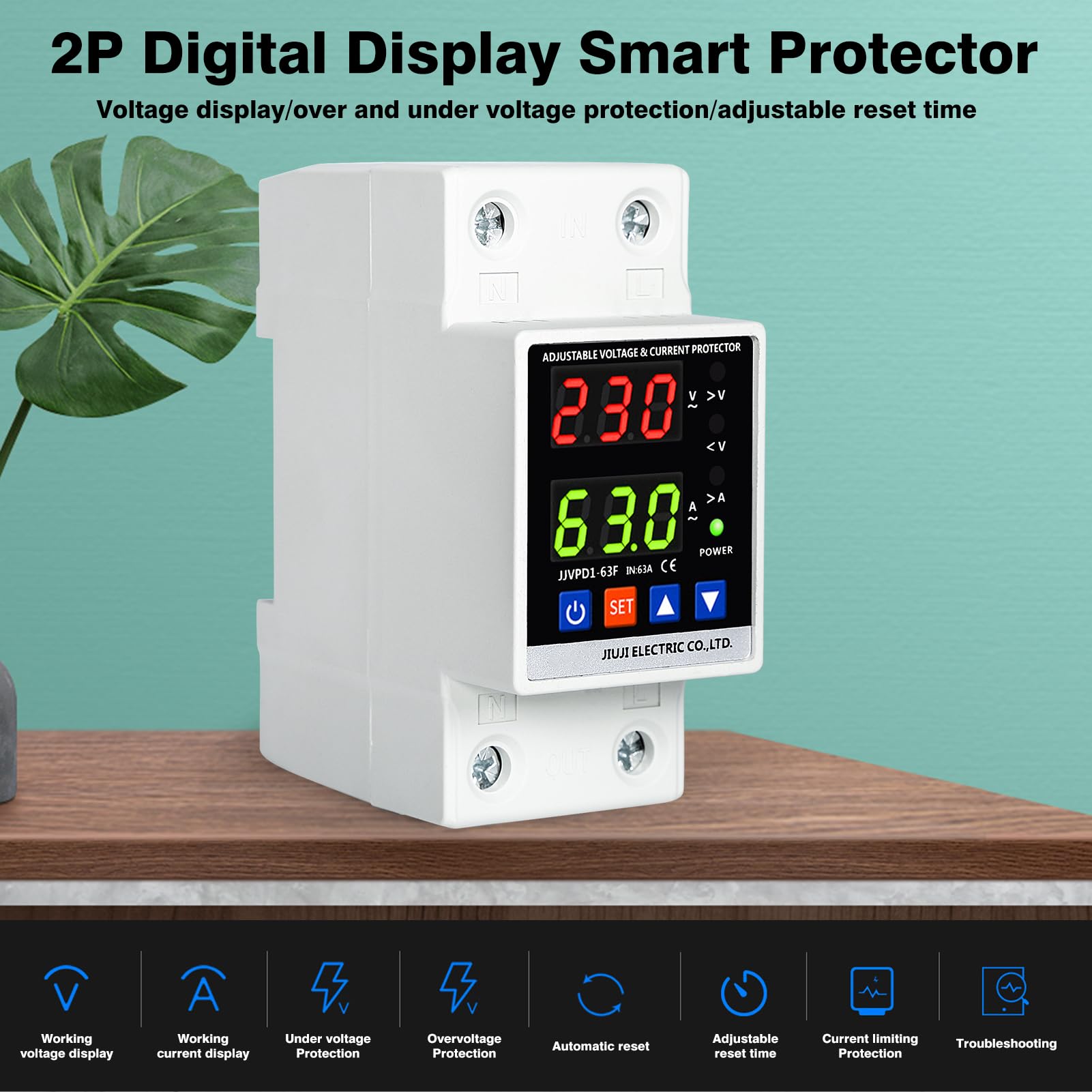 DEWIN Stabilizzatore di Tensione 220V,Protezioni di Sovratensione e Sottotensione Scaricatore di Sovratensione 220V 63A Protezione da Sovratensione Domestica con Display a LED