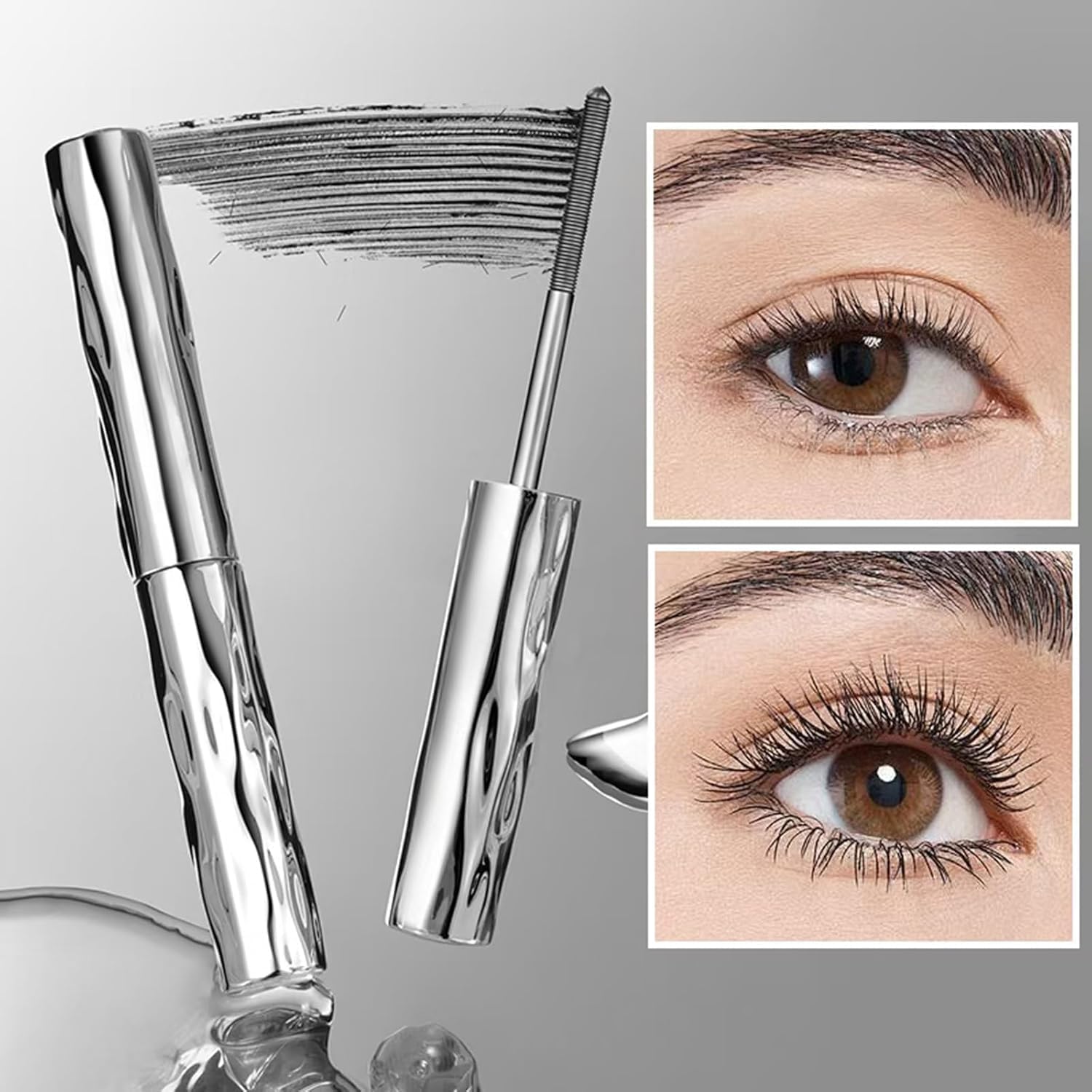Mascara Wasserfest, Neu 3D Curling Eyelash Iron, Metal Mascara mit Metallbürste, Wasserfest Iron Eye Mas cara Volumengebende Wimperntusche Schnell Trocknend und Wischfest (3PC)