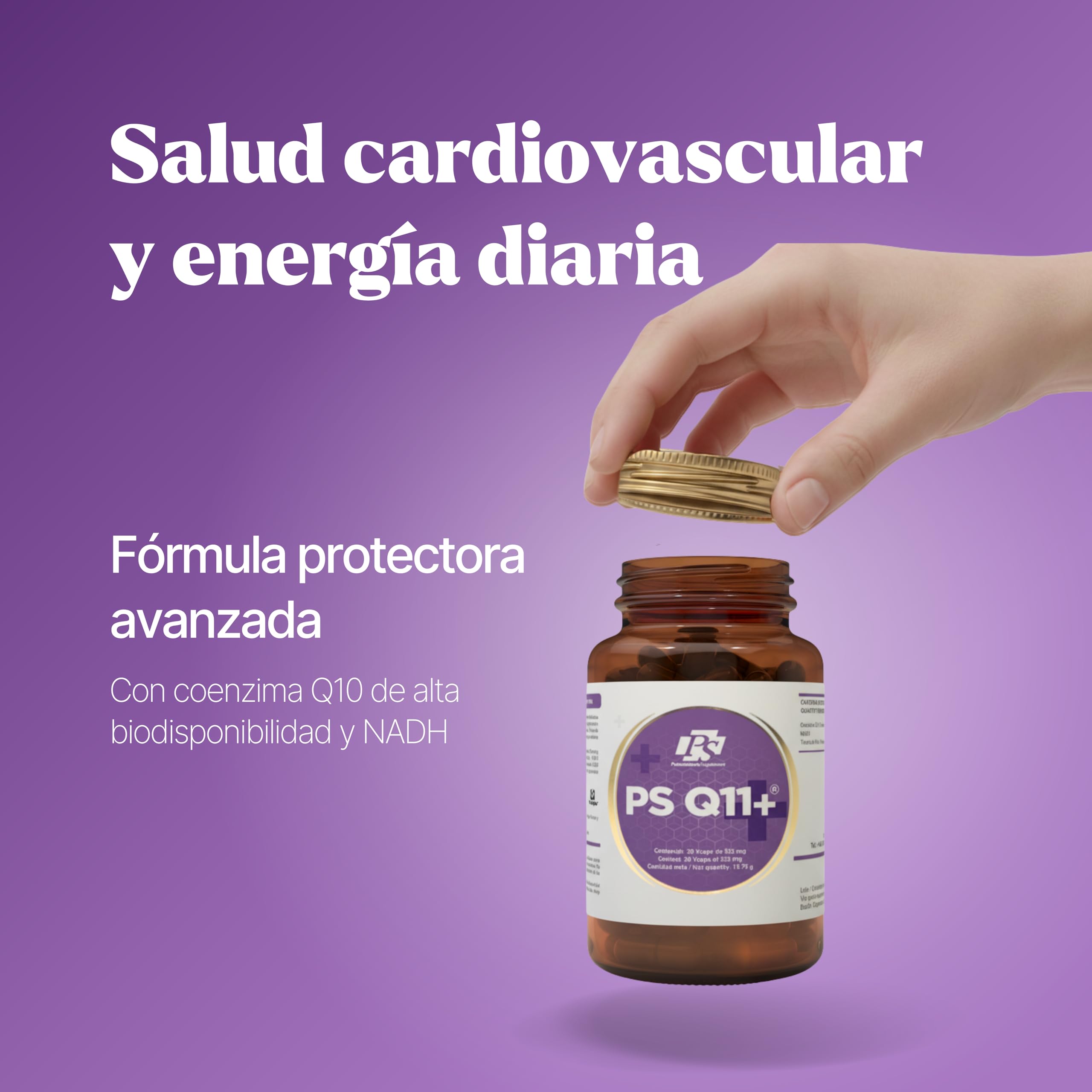 PS Q11+ - Coenzima Q10 100mg, Antioxidante NADH y Magnesio 30 Cápsulas | Con Bromelaína, Apoya la Energía Celular y la Vitalidad Diaria, Suplemento Antioxidante Premium