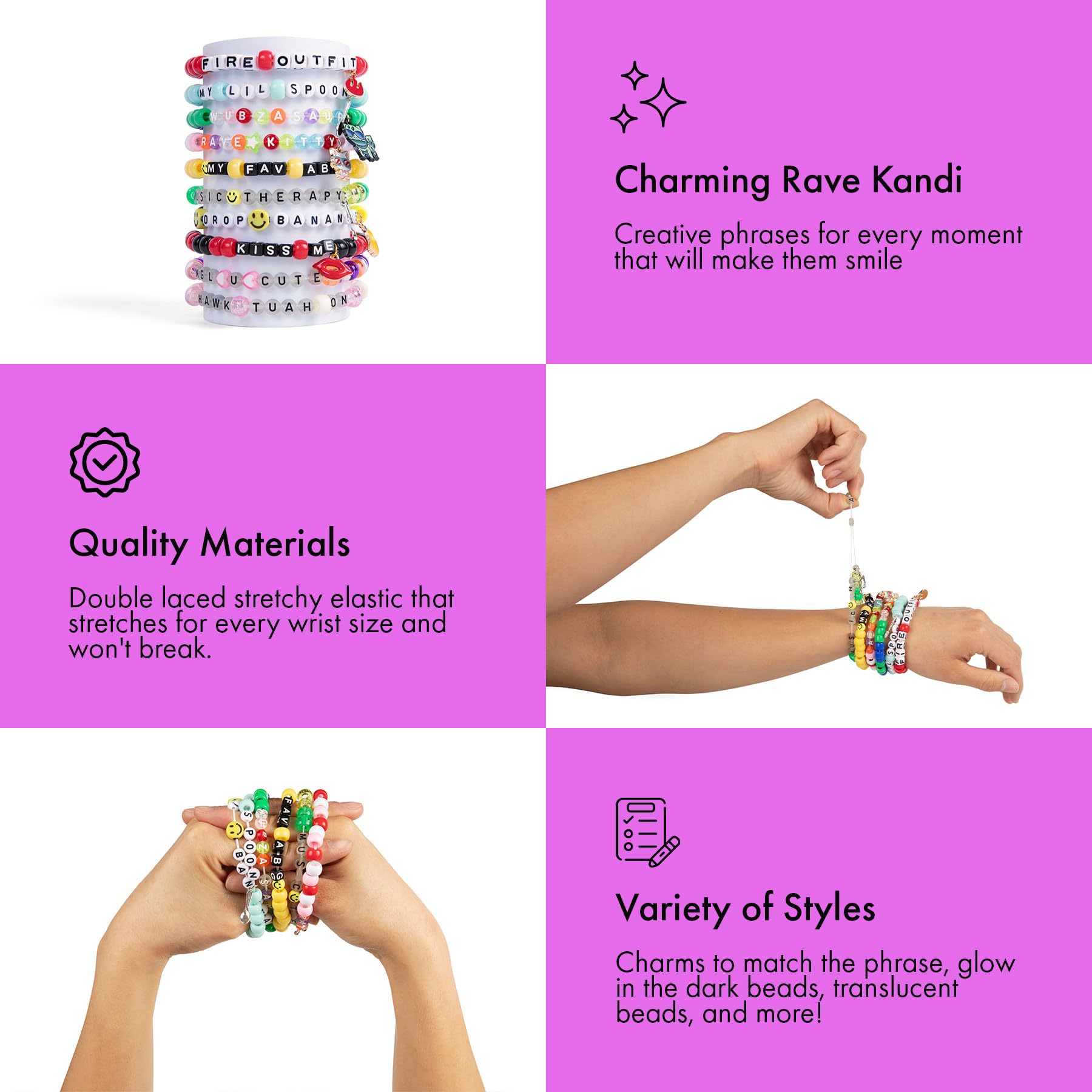 Plura Bracelets Kandi Rave (lot de 15)