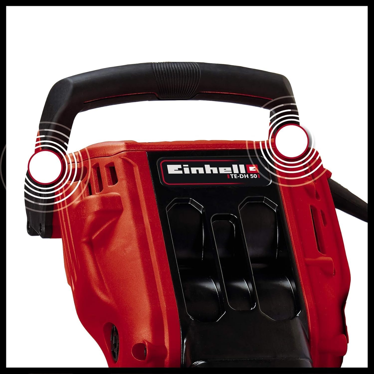 Close-up of the main handle with vibration damping on the Einhell TE-DH 50 Demolition Hammer