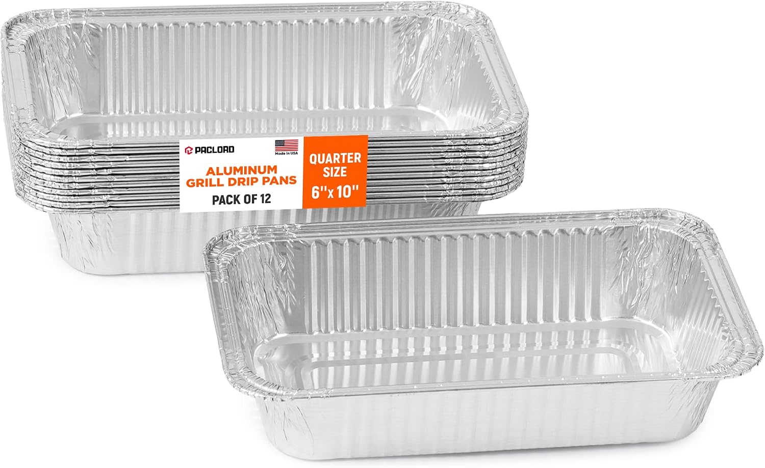 12 Pack Quarter-Size Aluminum Grill Drip Pans, Disposable Foil Pans for BBQ Grilling, Indirect Cooking, Grease Catching, Baking, Catering - Compatible with Most Gas Grills | Disposable Foil Pans for BBQ Grilling, Indirect Cooking, Grease Catching, Baking, Catering - Compatible with Most Gas Grills