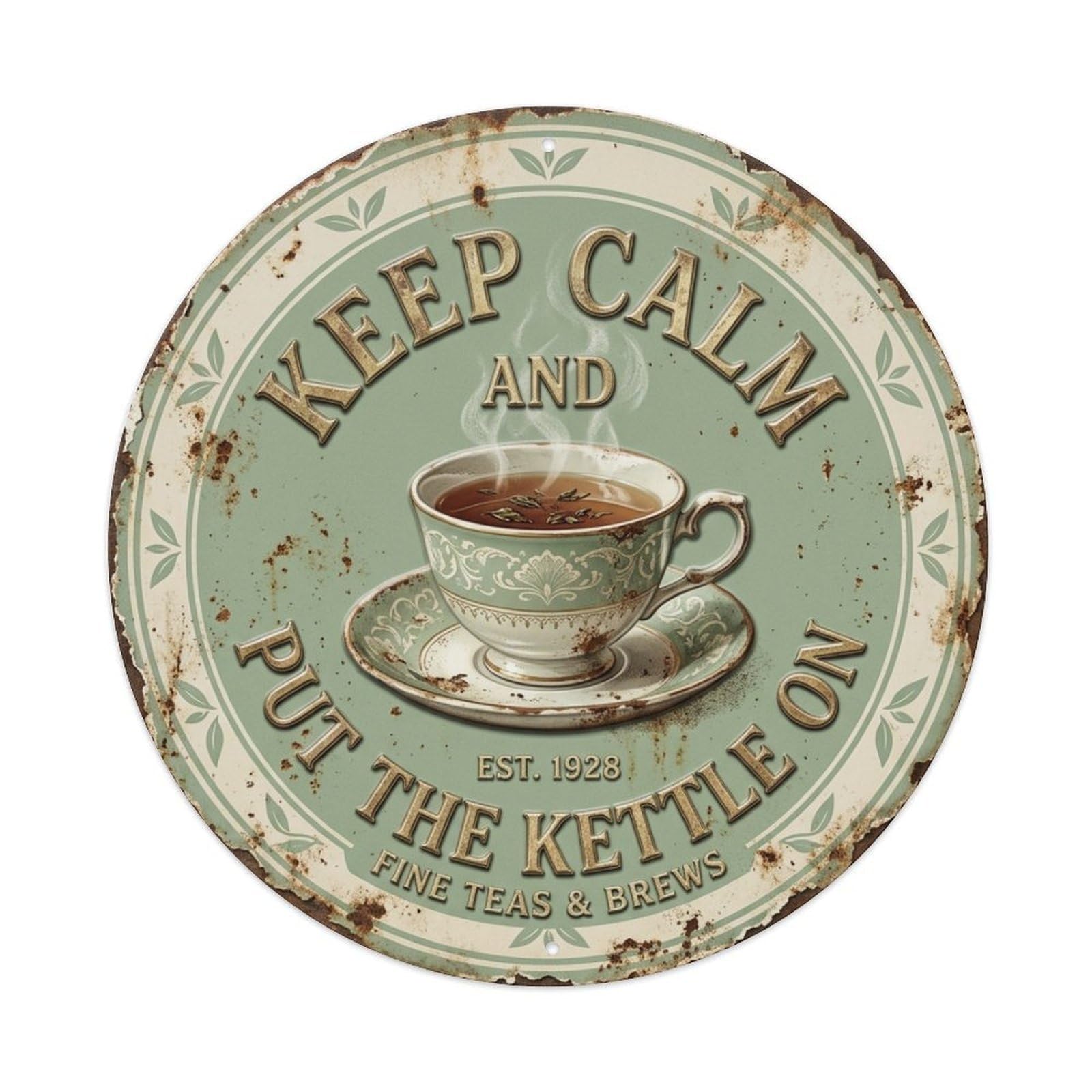 Tea Cup Serenity Bedroom Vintage Metal Tin Sign Plaque Wall Decor for Cafe, Club Bar, Office, Garden Metal Poster 8x8Inch