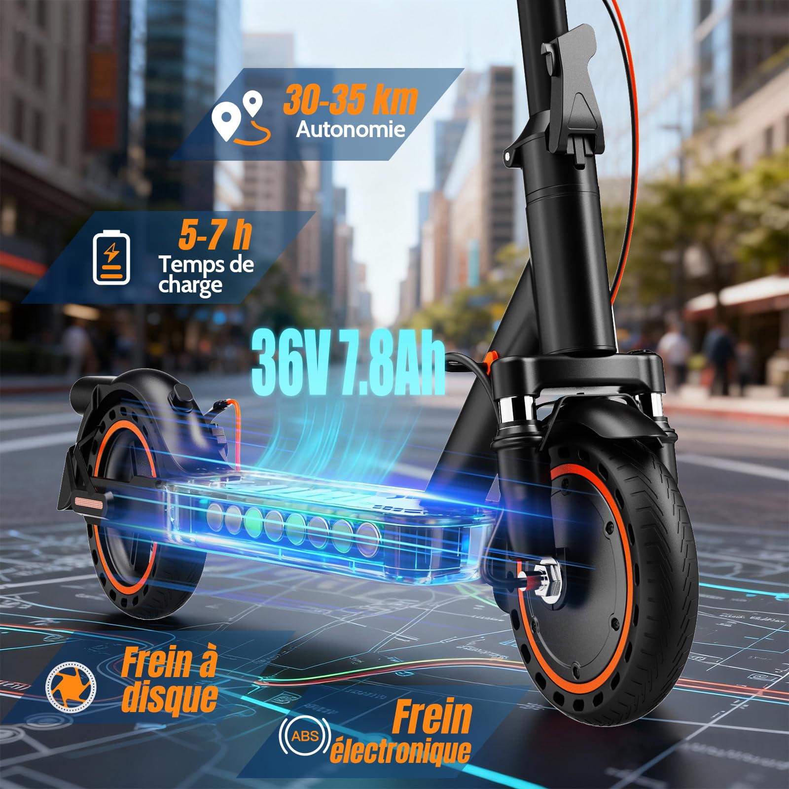 TODIMART T3 Trottinette Electrique Adulte antivol Ultra Legere, Moteur 350W/25KM/H Autonomie 35KM Batterie 36V 7.8Ah,Trotinette électrique Adulte Pliable pneus nid d'abeille increvables, Charge 120kg