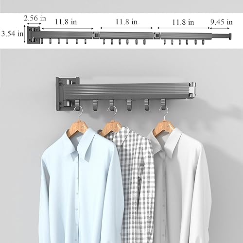 Miniatura 4 de KLEVERISE Estante de secado de ropa, estante de secado de ropa, perchero montado en la pared, estante plegable para ropa, perchero retráctil para