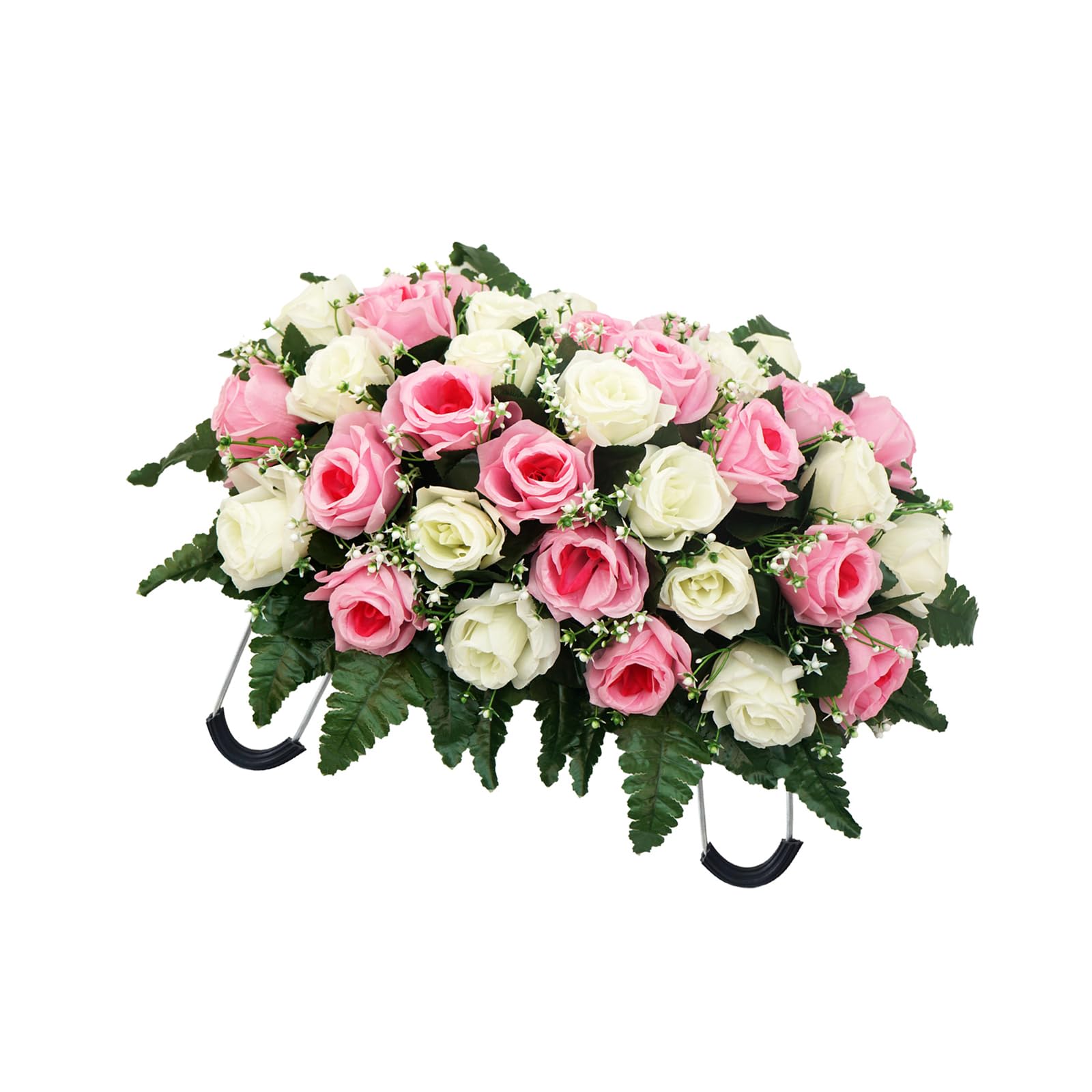 Artificial Cemetery Flower Arrangement Realistic Rose Cemetery Tombstone Flower Wreath for Graveside Decoration Faux Blossomy Arrangement