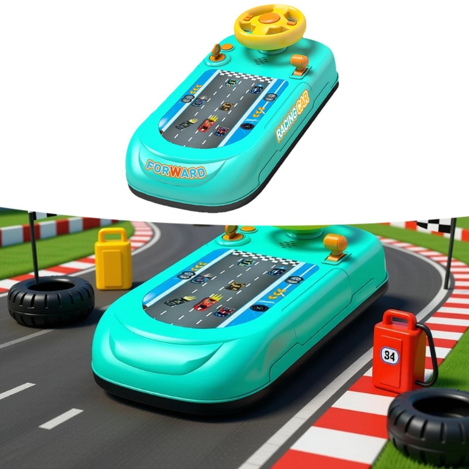 Jeu de Course avec Volant Interactif, Jouet de Simulation de Conduite avec Musique et Effets Sonores, Volant Éducatif pour Garçons 3-6 Ans, Robuste pour Développement Coordination, Vert