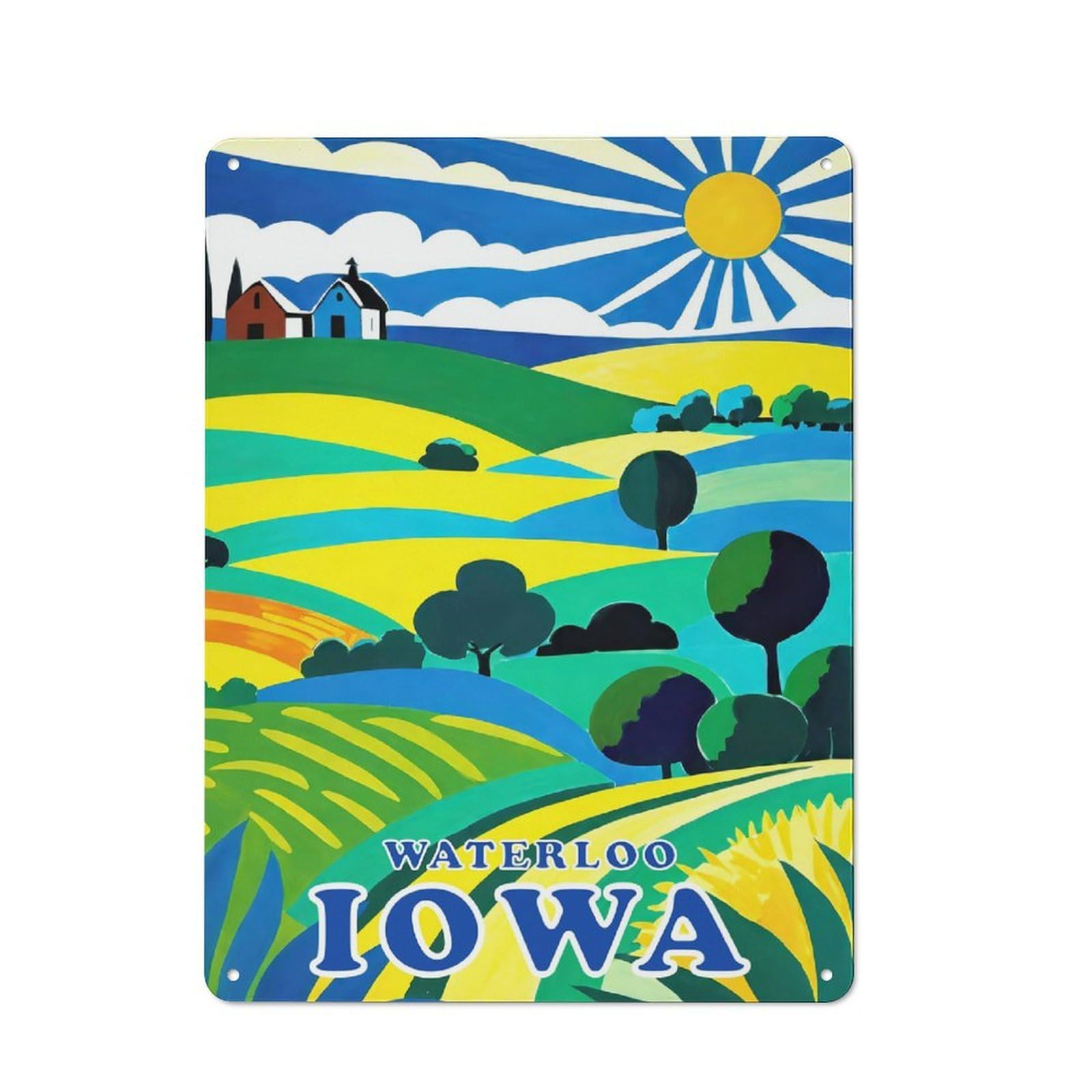 Junmoney Style-23 Waterloo Iowa Farms Shed Style Metal Wall Decor 40X30cm, Tin Sign For Conservatory, Home Bar Or Utility Room