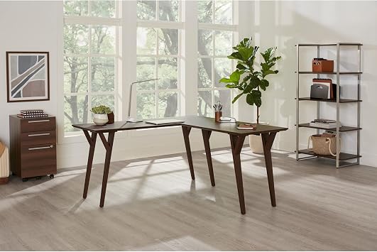 Realspace Trezza 62 W L-Shaped Computer Desk, Warm Walnut