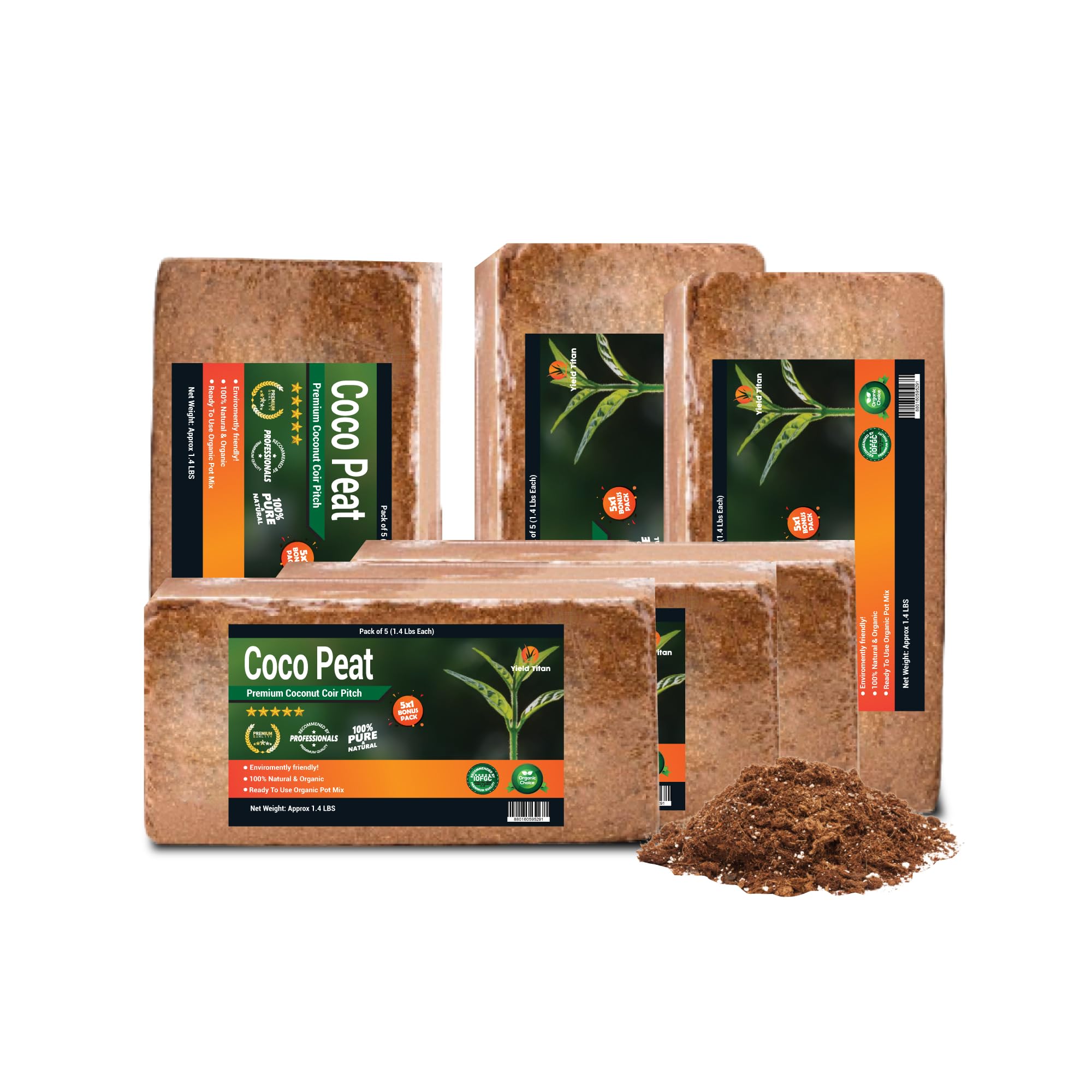 Coco Coir (650 Grams, 5+1 Bricks) - Compressed Coco Coir Bricks with Low EC and pH Balance - High Expansion Coco Fiber for Herbs, Flowers, Planting - Renewable Coconut Soil (Pack of 5+1 Bonus Brick)