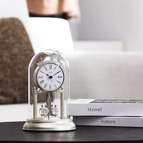 Miniatura 4 de Genevieve - Reloj de repisa de 9 pulgadas con péndulo giratorio, reloj con cúpula de cristal del 50 aniversario, regalos de boda, escritorio y
