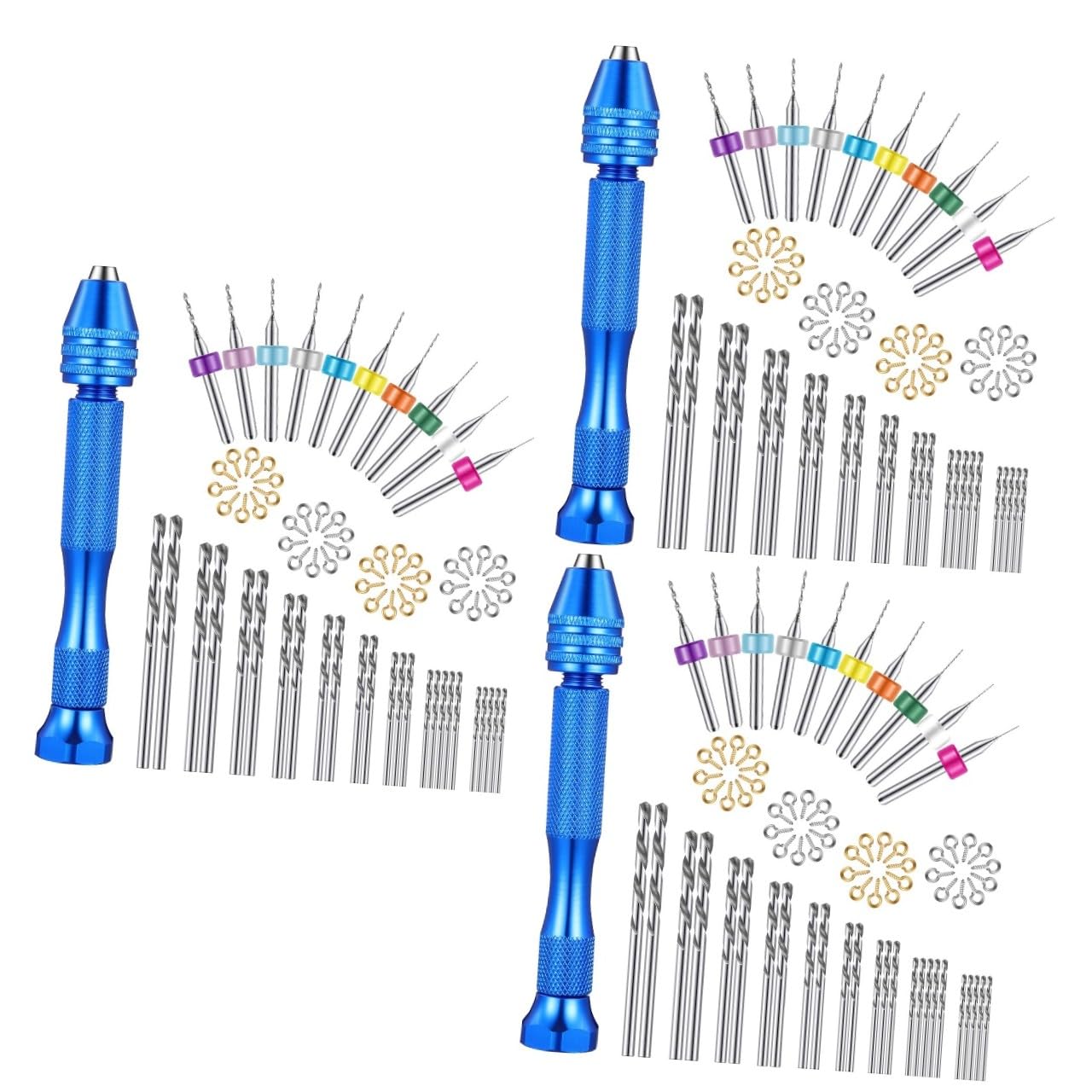 SHINEOFI 3 Set Mini Trapano Bit Set Kit Perforazione Compito Piccolo Punte Trapano Mini Punte Da Trapano Morsa A Perno Di Precisione Trapano Da Lavoro Manuale Acciaio 76 Pezzi * 3