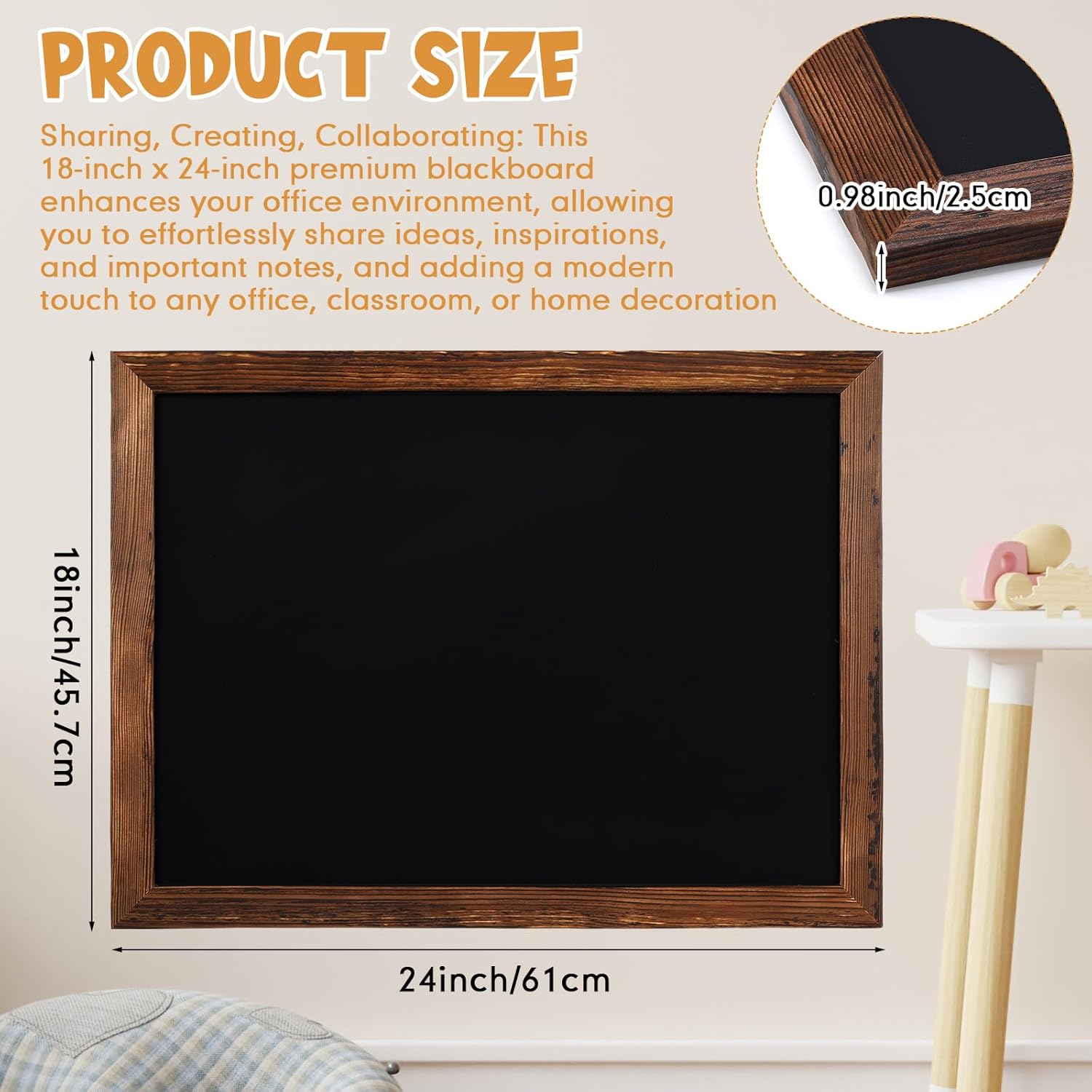 Magnetic Dry Erase Blackboard for Wall, 18" x 24" Solid Wood Frame Wall-Mounted Chalkboard, Decorative Notice Board, Erasable Message Board for School, Office, Home